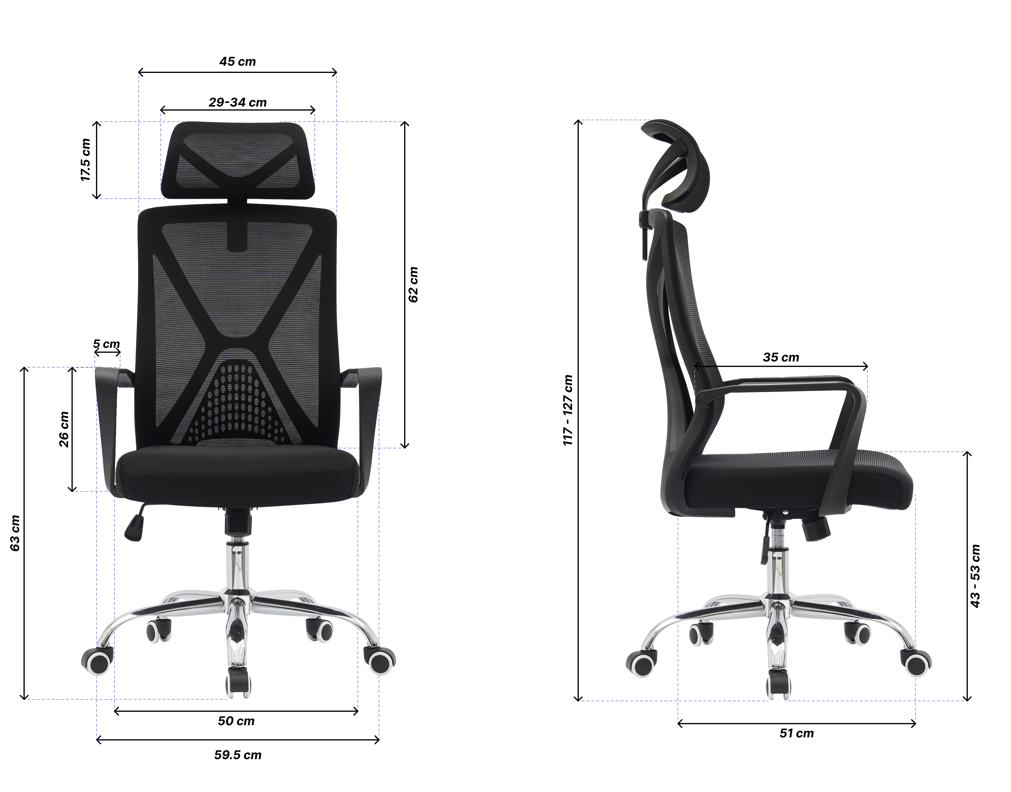 Wymiary fotela LYNXER AX111